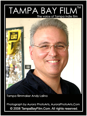 Tampa filmmaker Andy Lalino. Photograph picture photographed by Tampa Bay photography and design company Aurora PhotoArts. Photograph by photographer C. A. Passinault. Tampa Bay Film official photograph production still selection. 